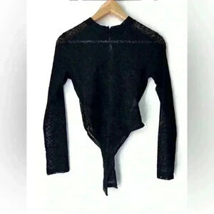 Avidlove Black Womens Long  Sleeve Sheer Leopard Print Bodysuit Whimsigoth Small